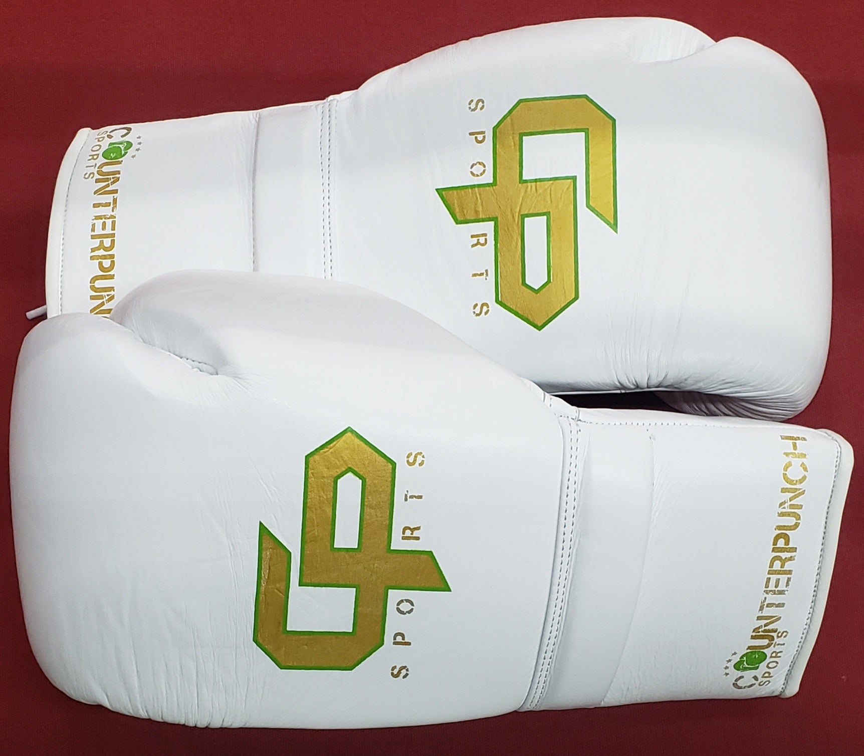 16oz Lace-up Boxing Gloves, White with Gold Logo